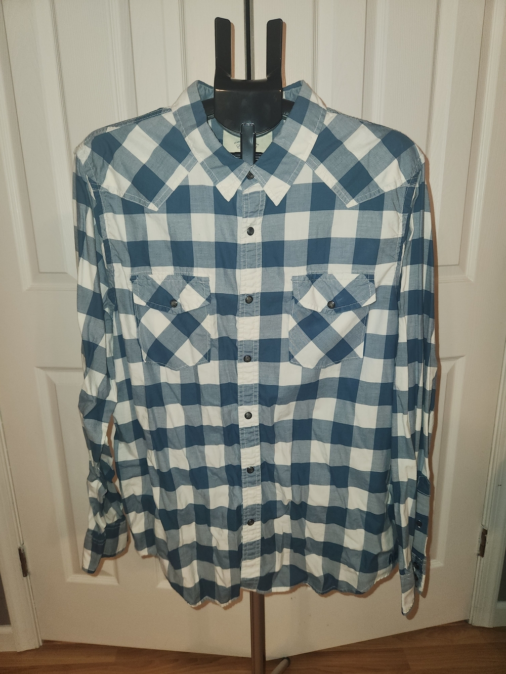 American Eagle Blue and White Check Button-Down Men's Shirt